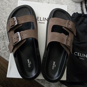 Celine Black and Brown Sandals with Elegant Hardware